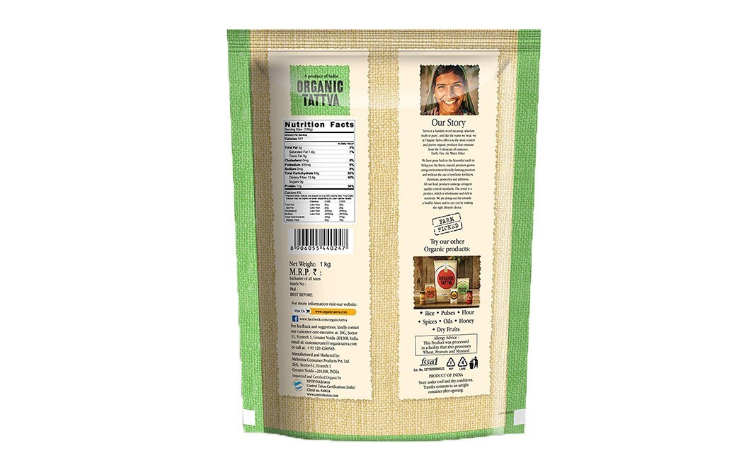 Organic Tattva Whole Wheat Flour (Chakki Atta)   Pack  1 kilogram